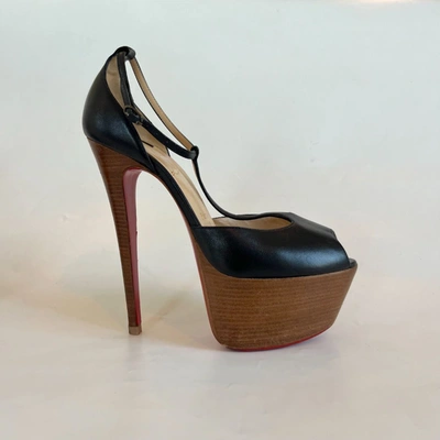 CHRISTIAN LOUBOUTIN Pre-owned Black Leather Wooden Heel Double Platform Pumps, 38.5