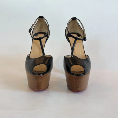 Pre-owned Christian Louboutin Black Leather Wooden Heel Double Platform Pumps, 38.5