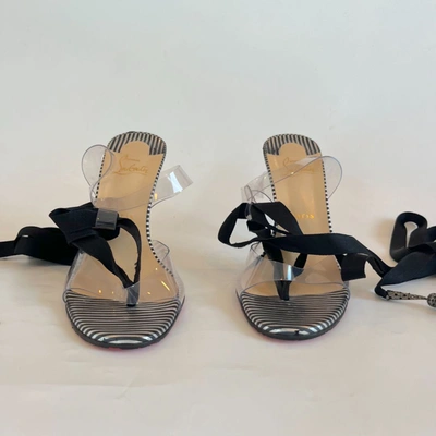 Pre-owned Christian Louboutin Silver/ Black Striped Sandal Heels, 40