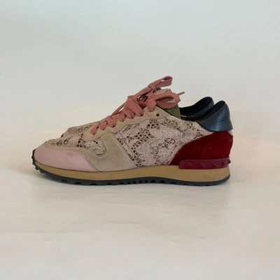 Pre-owned Valentino Garavani Valentino Red/ Pink Macramé Lace Sneakers, 38