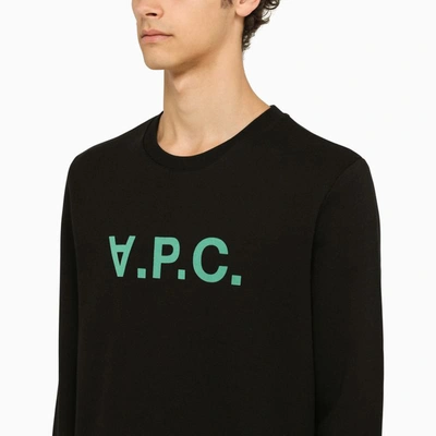 Shop Apc A.p.c. Crewneck Sweatshirt With Green Logo In Black