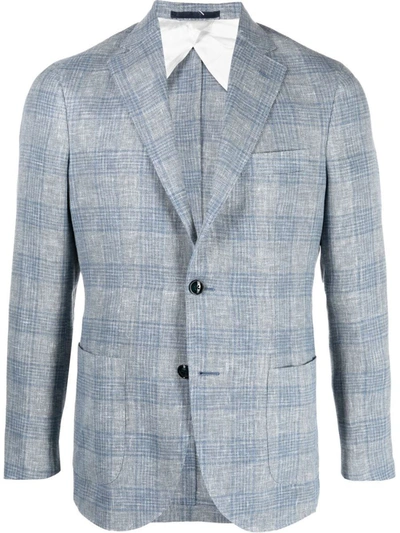 Shop Barba Checked Jacket Clothing In Blue