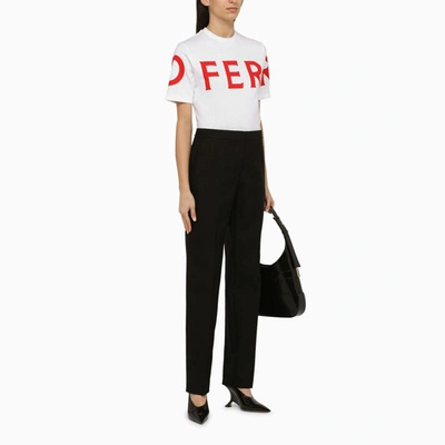 Shop Ferragamo White Crew-neck T-shirt With Logo In Pink