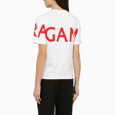 Shop Ferragamo White Crew-neck T-shirt With Logo In Pink