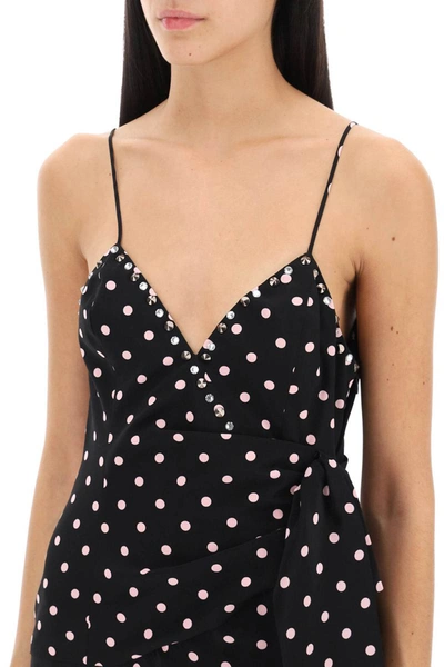 Shop Alessandra Rich Polka Dot Slip Dress With Studs And Rhinestones In Multicolor