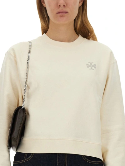 Shop Tory Burch Sweatshirt With Logo In Ivory
