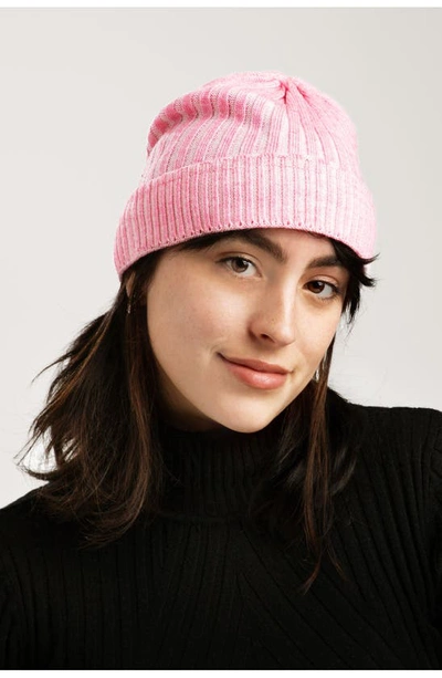 Saachi Slouchy Rib Knit Beanie In Pink