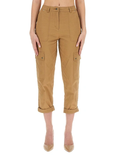 Michael Michael Kors Tapered Organic Cotton Cargo Trousers In Beige