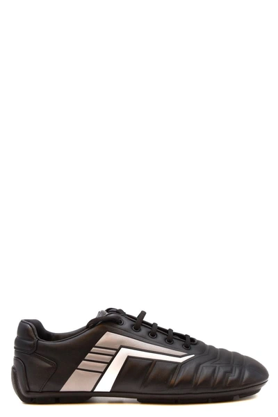 Prada Stylish Sneakers With Metallic Accents And Rubber Sole In Black