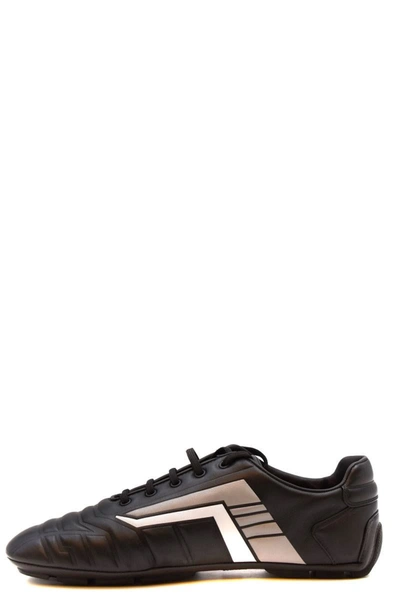Prada Stylish Sneakers With Metallic Accents And Rubber Sole In Black