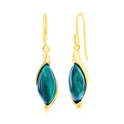 Simona Sterling Silver Marquise Malachite Earrings - Gold Plated In Green