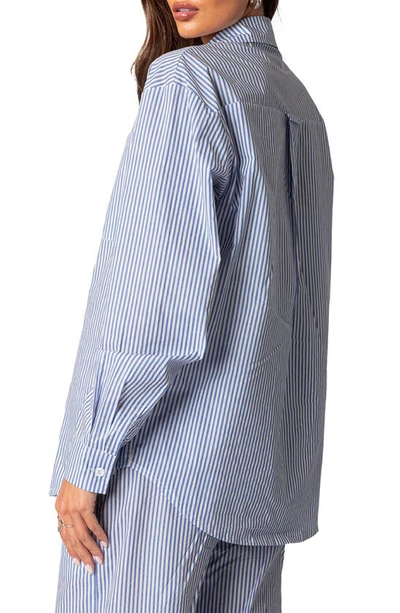 Edikted Oversize Pinstripe Cotton Button-up Shirt In Blue