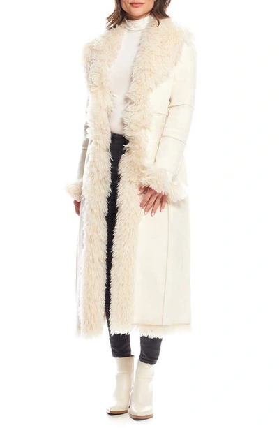 Shop Donna Salyers Fabulous-furs Big Sky Faux Shearling Longline Coat In Ivory