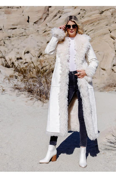Shop Donna Salyers Fabulous-furs Donna Salyers Fabulous Furs Big Sky Faux Shearling Longline Coat In Ivory