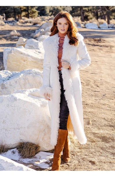 Shop Donna Salyers Fabulous-furs Big Sky Faux Shearling Longline Coat In Ivory