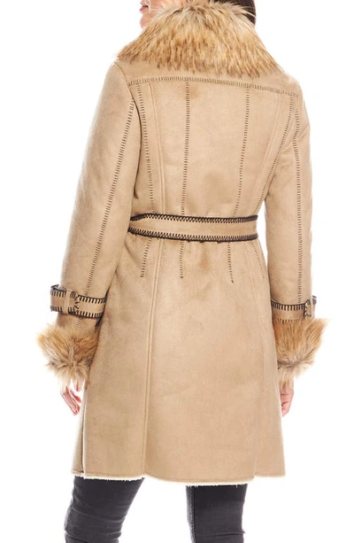 Shop Donna Salyers Fabulous-furs Donna Salyers Fabulous Furs Dakota Belted Faux Suede Coat With Faux Fur Trim In Latte