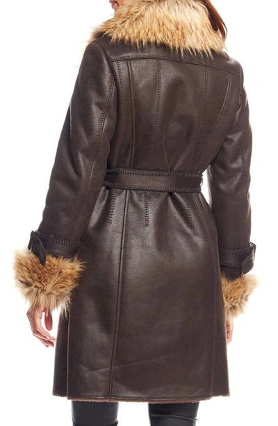 Shop Donna Salyers Fabulous-furs Dakota Belted Faux Suede Coat With Faux Fur Trim In Espresso