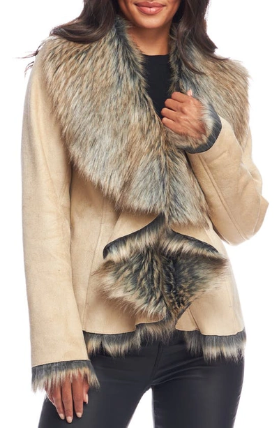 Shop Donna Salyers Fabulous-furs Denali Faux Suede & Faux Fur Jacket In Taupe
