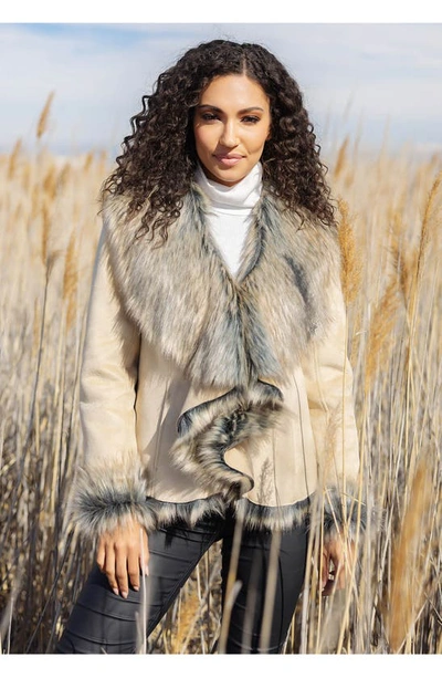 Shop Donna Salyers Fabulous-furs Denali Faux Suede & Faux Fur Jacket In Taupe