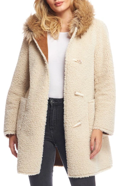 Shop Donna Salyers Fabulous-furs Summit Reversible Faux Shearling & Faux Suede Coat With Faux Fur Trim Hood In Tobacco
