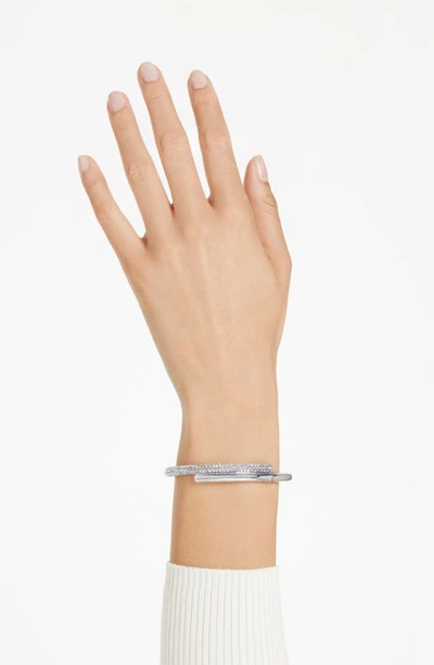 Swarovski Dextera Crystal Pave Crossover Bangle Bracelet In Silver