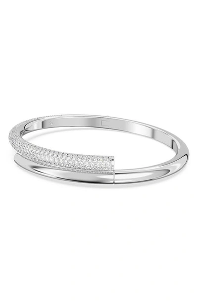 Swarovski Dextera Crystal Pave Crossover Bangle Bracelet In Silver