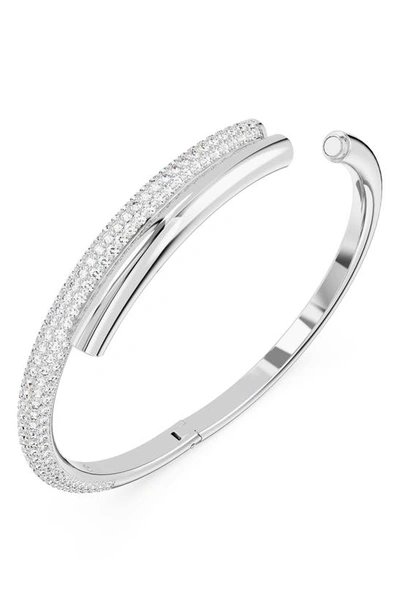Swarovski Dextera Crystal Pave Crossover Bangle Bracelet In Silver