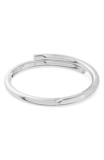 Swarovski Dextera Crystal Pave Crossover Bangle Bracelet In Silver
