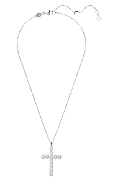 Swarovski Silver-tone Insigne Crystal Cross Pendant Necklace, 15-3/4" + 2-3/4" Extender In Silver