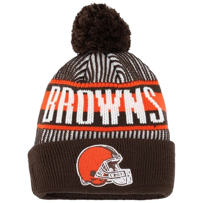 Shop New Era Youth  Brown Cleveland Browns Striped  Cuffed Knit Hat With Pom