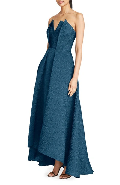 Shop Theia Imogen Texture Strapless High-low Gown In Moroccan Blue