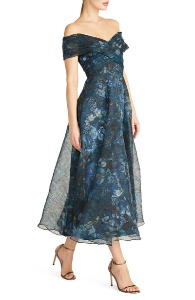 Shop Theia Auden Off The Shoulder Organza Midi Dress In Alfresco Floral
