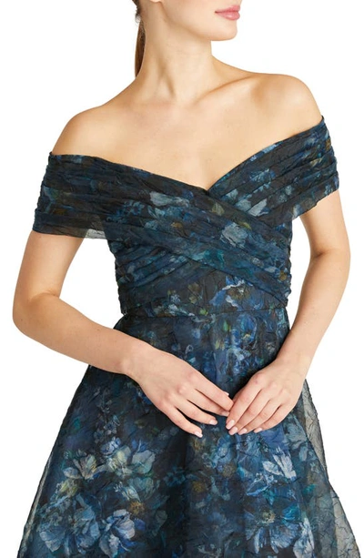 Shop Theia Auden Off The Shoulder Organza Midi Dress In Alfresco Floral