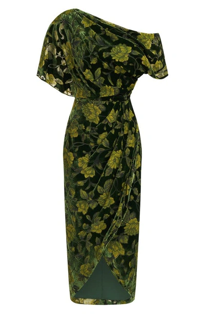 Shop Theia Maia One-shoulder Velvet Dress In Olivine