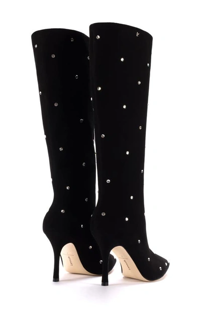 Shop Larroude Larroudé Kate Swarovski® Crystal Embellished Pointed Toe Knee High Boot In Black