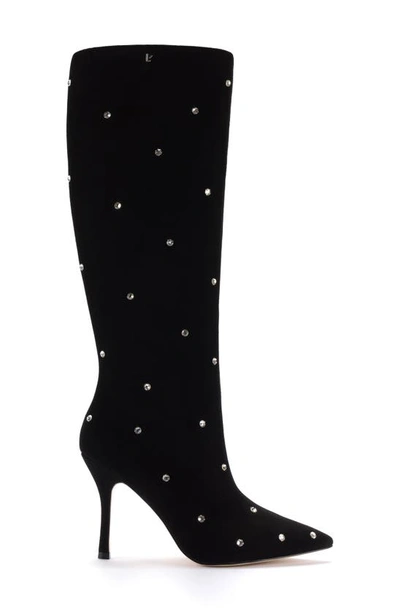 Shop Larroude Larroudé Kate Swarovski® Crystal Embellished Pointed Toe Knee High Boot In Black