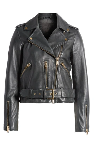 Shop Allsaints Balfern Leather Moto Jacket In Sycamore Green