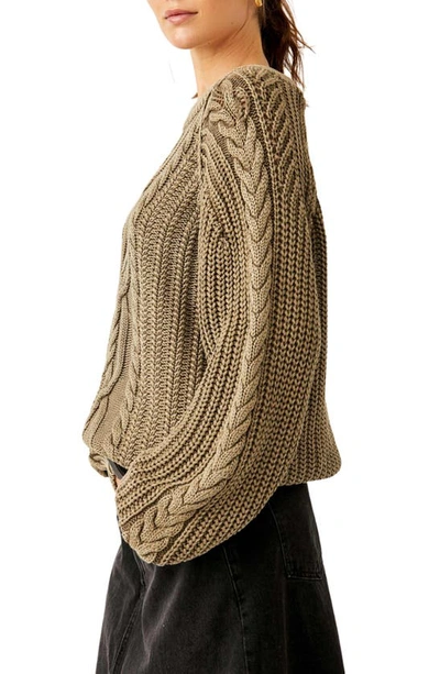 Shop Free People Frankie Cable Cotton Sweater In Olive Stone