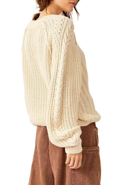 Shop Free People Frankie Cable Cotton Sweater In Ivory