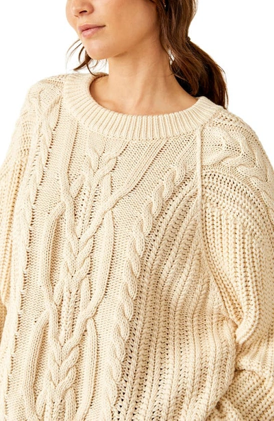 Shop Free People Frankie Cable Cotton Sweater In Ivory