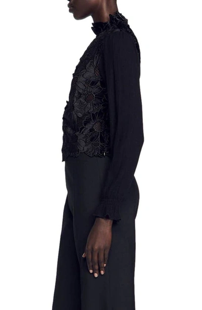 Sandro Guipure Velvet Top In Black
