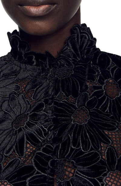 Sandro Guipure Velvet Top In Black