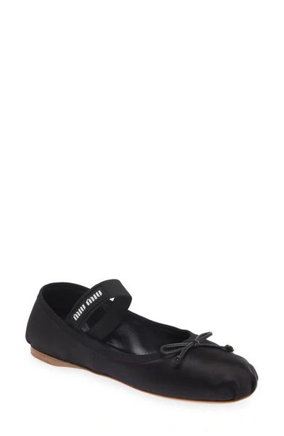 Shop Miu Miu Logo Strap Ballet Flat In Black