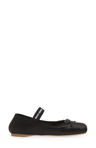 Shop Miu Miu Logo Strap Ballet Flat In Black