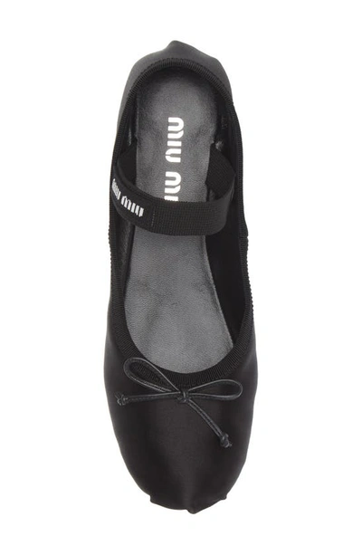 Shop Miu Miu Logo Strap Ballet Flat In Black