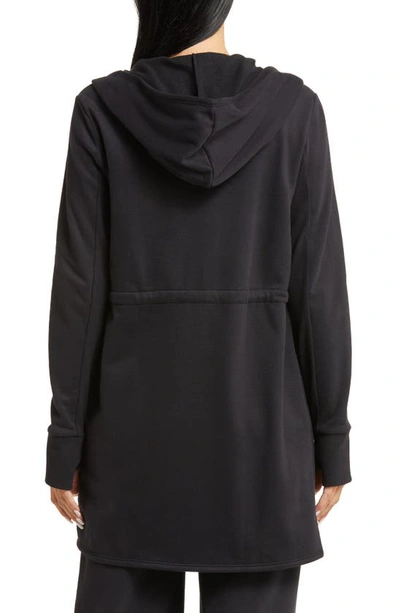 Shop Beyond Yoga On The Go Open Front Hooded Jacket In Black