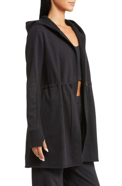 Shop Beyond Yoga On The Go Open Front Hooded Jacket In Black