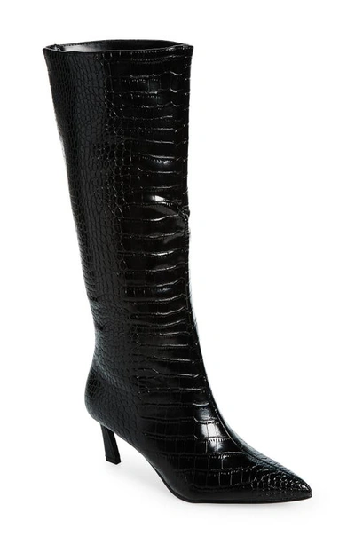 Shop Steve Madden Lavan Pointed Toe Knee High Boot In Black Croco