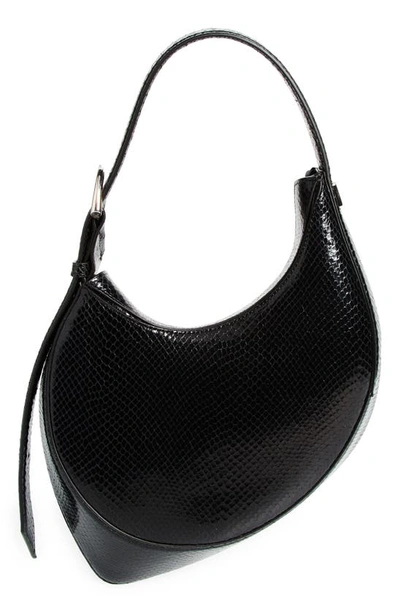 Shop Mugler Spiral Curve 02 Snakeskin Embossed Leather Shoulder Bag In Black