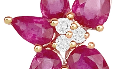 Shop Ef Collection Diamond Trio & Ruby Cluster Stud Earrings In 14k Yellow Gold
